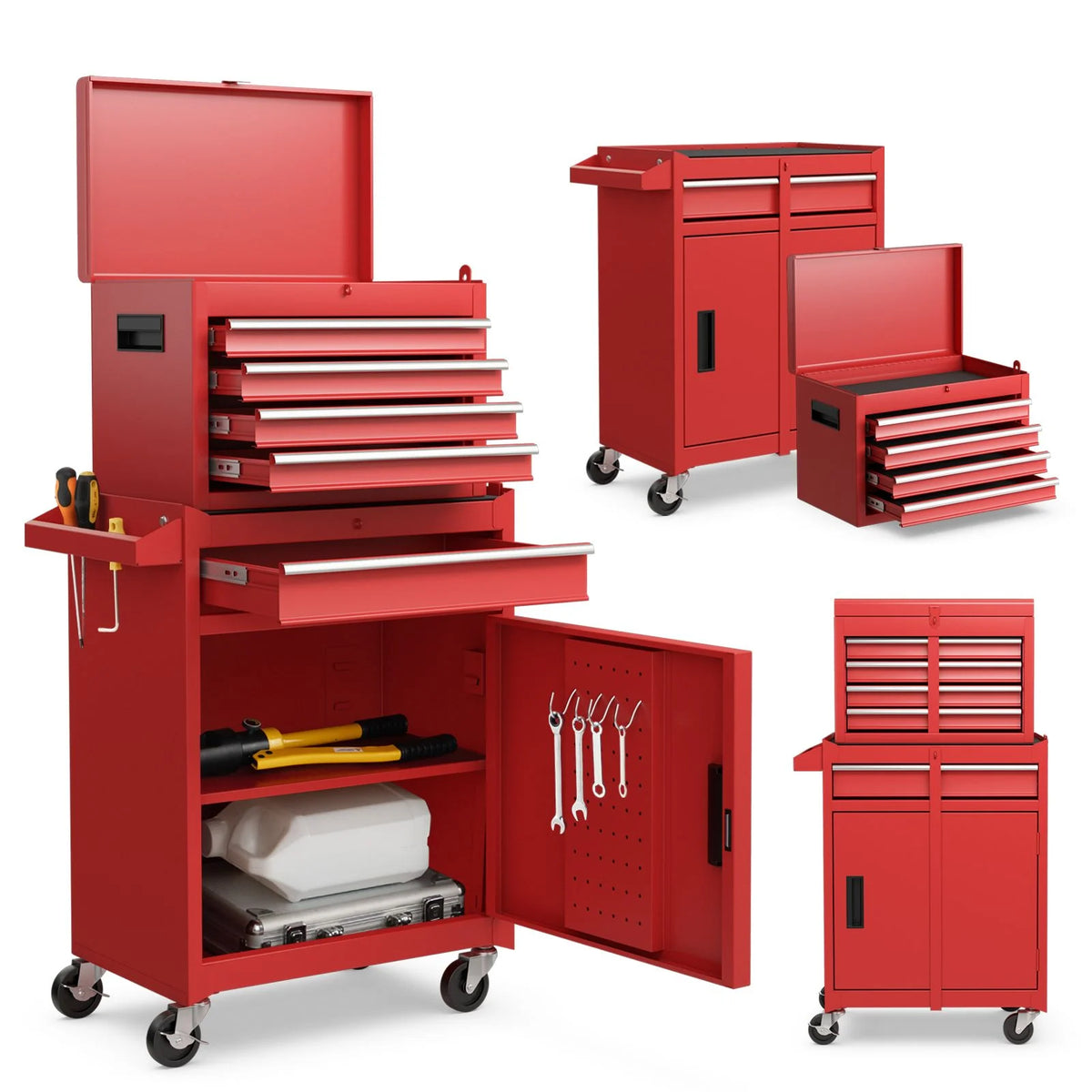 High-Capacity Rolling Tool Cabinet – Lockable Wheels, Metal 2‑in‑1 Chest & Base