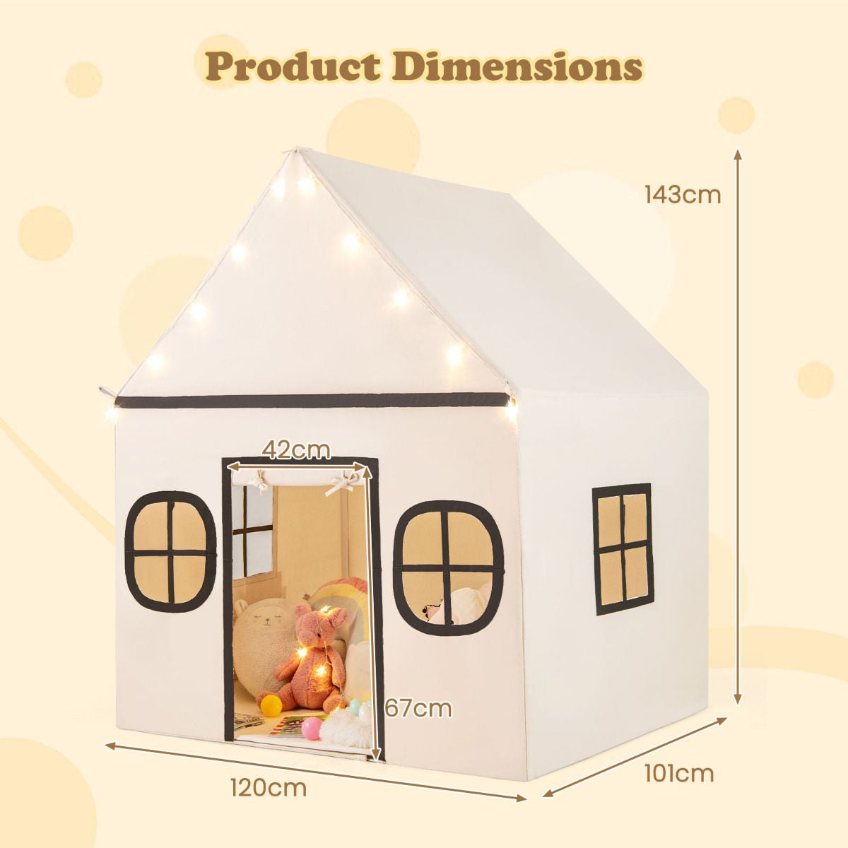 SEDOL Large Indoor Kids Playhouse with Plush Coral Velvet Mat and LED Star Lights Breathable Cotton-Blend Play Tent with Storage Pockets for Reading and Napping