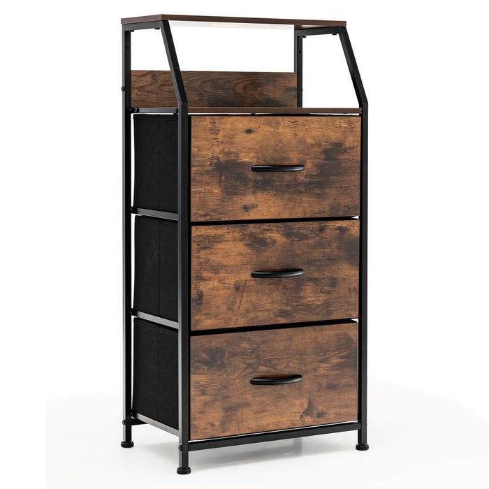 3 Drawer Organizer Unit with Wooden Top and Front