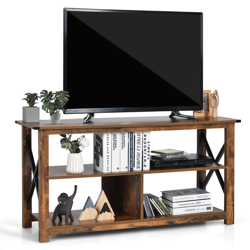 3-Tier Rustic TV Stand with Open Shelves and Cable Management