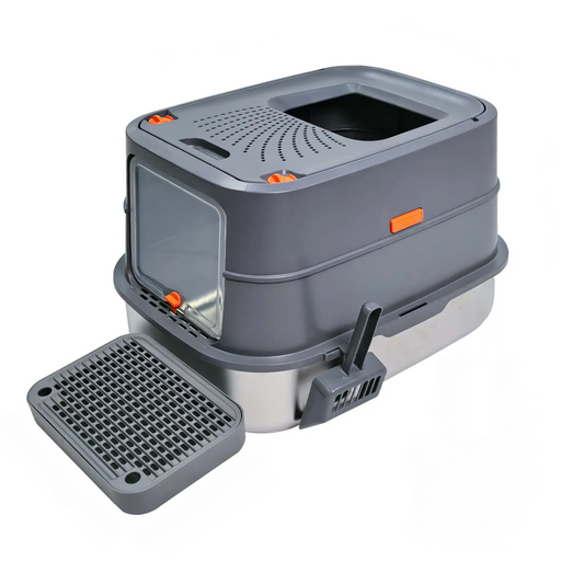 XL Stainless Steel Cat Litter Box – Enclosed Large Litter Tray with Lid, Front Entry & Top Exit Toilet Box