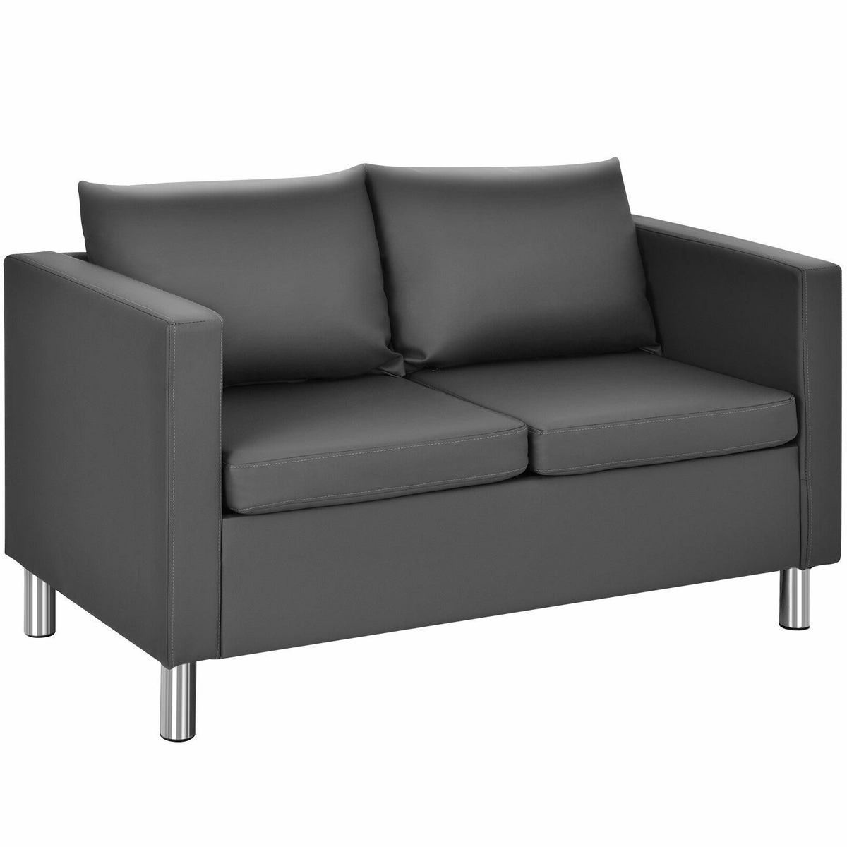 2-Seater PU Leather Accent Tub Sofa Loveseat with Pillows