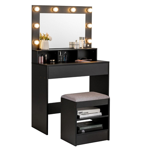 Modern Dressing Table Set with LED Lights Mirror and Drawer