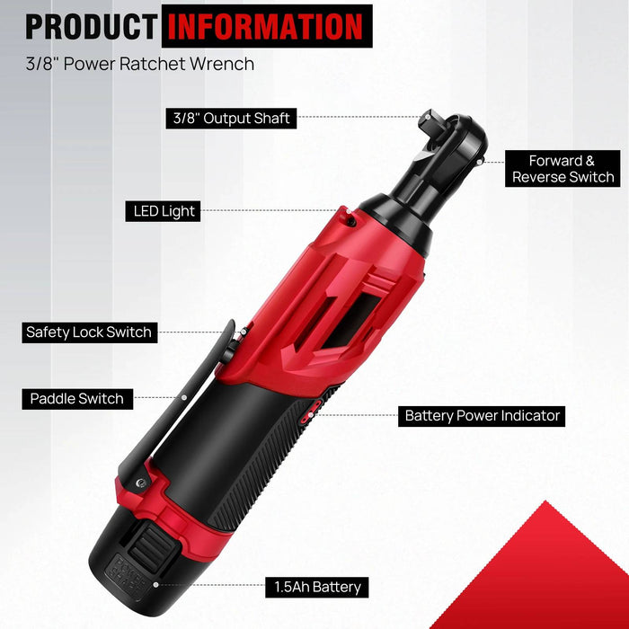 200Nm Cordless Ratchet Wrench – 3/8" 12V Electric Power Tool