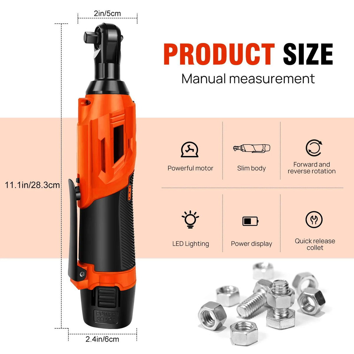 200Nm Cordless Ratchet Wrench – 3/8" 12V Electric Power Tool