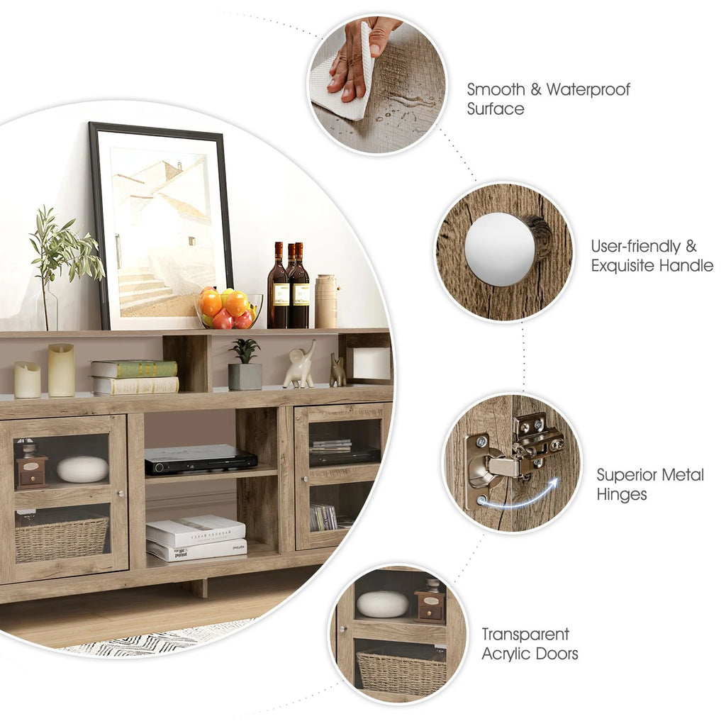 Living Room Console Table for Tvs with Wooden Fireplace and 2 Cabinets