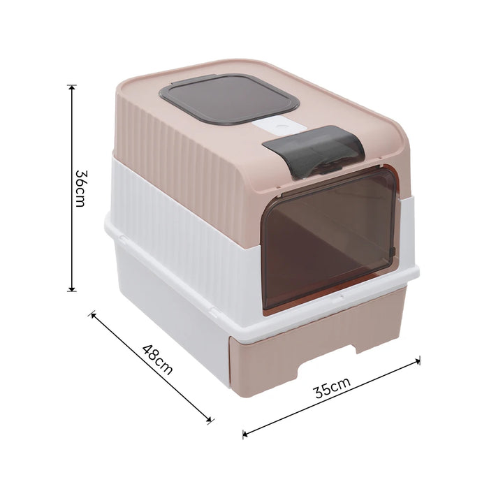UV Sterilising Cat Litter Box – Fully Enclosed Large Capacity Litter Tray with Top Entry, Front Exit, Drawer Design & Scoop