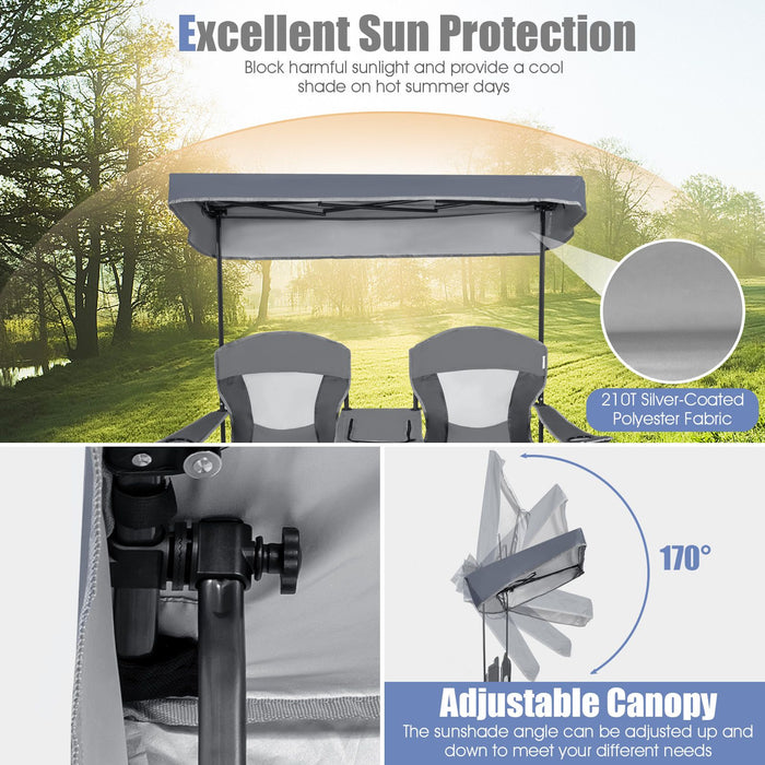 Double Folding Camping Chair with Canopy and Armrests