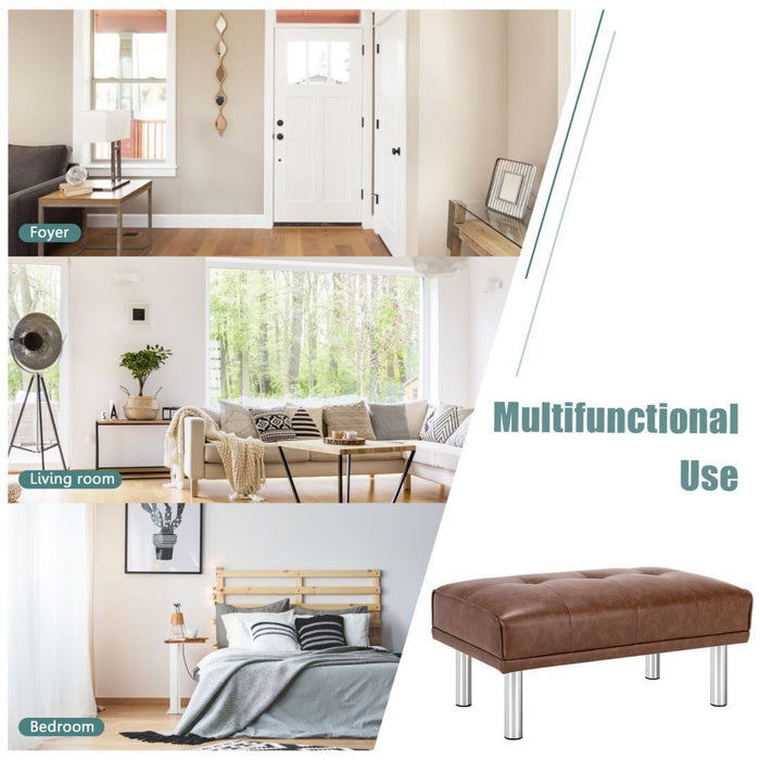 Leather Tufted Upholstered Ottoman Bench for Living Room Entryway