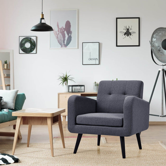 Mid-Century Modern Upholstered Accent Chair with Rubber Wood Legs