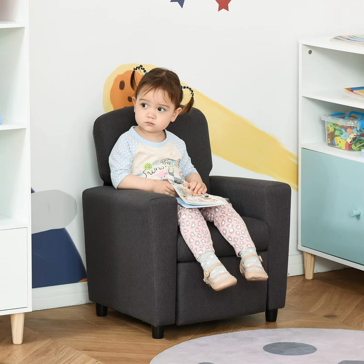 SEDOL Kids Recliner Armchair with Integrated Footrest 2-in-1 Children’s Sofa Lounger with Breathable Linen Fabric and Solid Wood Frame for Playroom & Bedroom