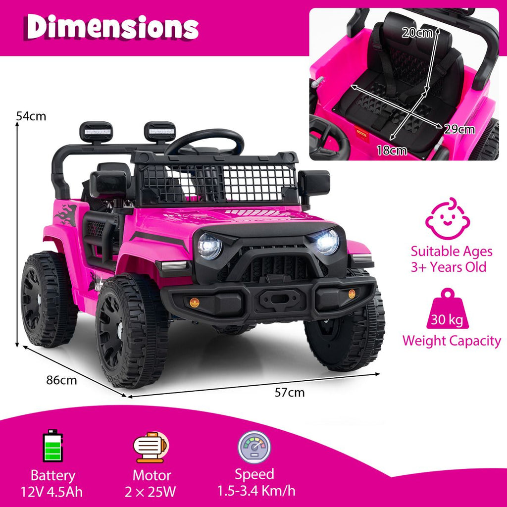 SEDOL 12V Electric Ride-On Truck for Kids with Parental Remote Control Dual 25W Motors All-Terrain Shock Absorbers LED Headlights and Soft-Start Safety System