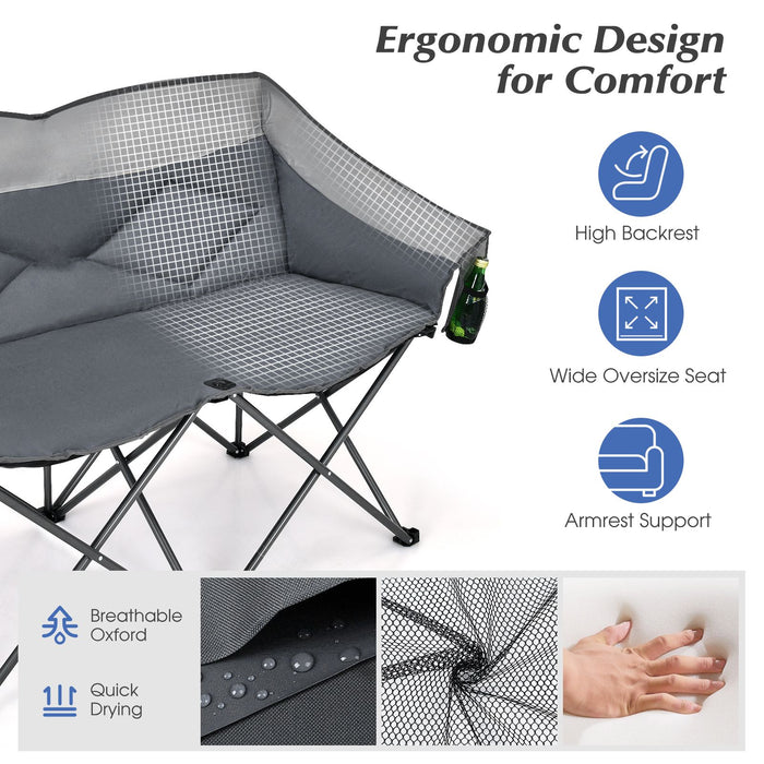 Double Folding Camping Chair with Padded Seat and Storage Pockets