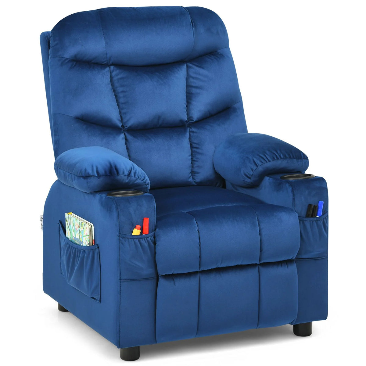 SEDOL Deluxe Larger Kids Recliner Armchair with Dual Cup Holders and Storage Pockets Premium Velvet Children’s Lounge Chair with 130° Adjustable Backrest & Pine Wood Frame