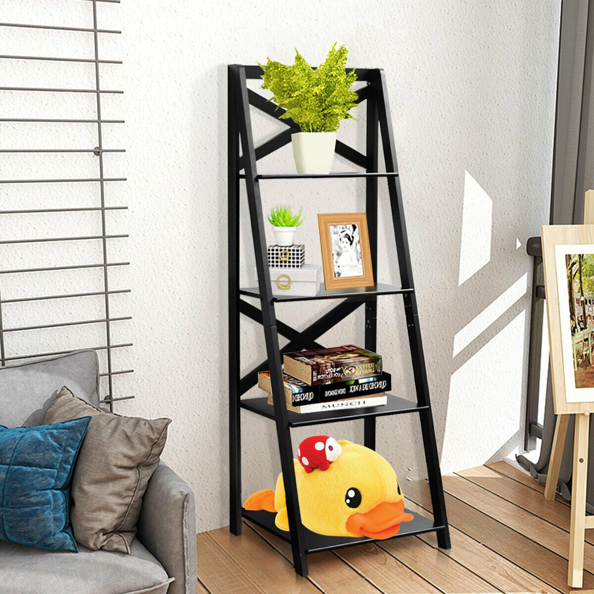 4 Tier Wooden Ladder Shelving Unit