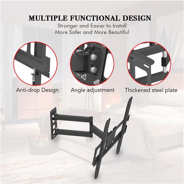 TV Stand for 32–65 Inch Screens – Single Arm Swivel Mount with Small Base, Tilt & Height Adjustable Bracket