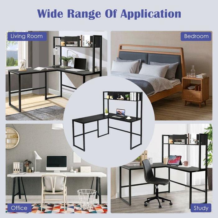 L-Shaped Corner Computer Desk with Storage Bookshelf