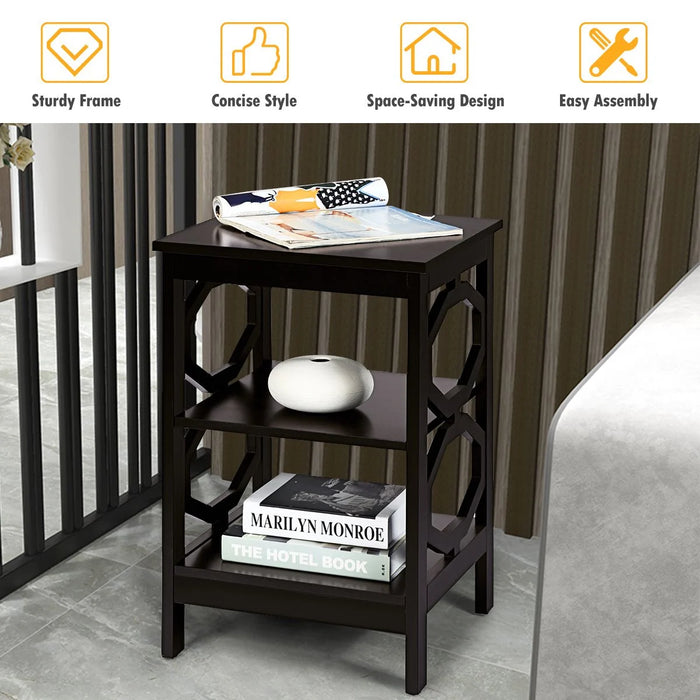 3-Tier Bedside Table with Storage Shelves for Living Room Bedroom