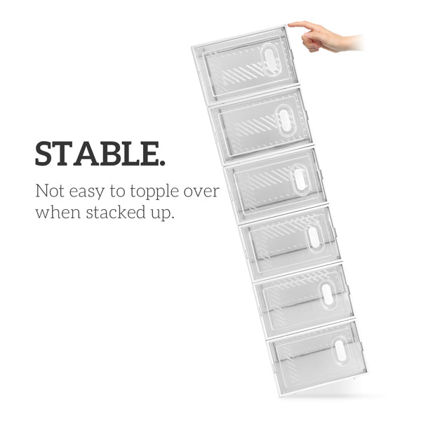 18-Pack Clear Shoe Storage Boxes – Stackable Plastic Organiser with Front Drop-Down Doors
