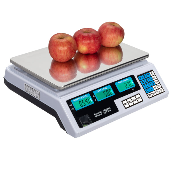 30–40kg  Digital Price Computing Scale – Vegetable & Retail Weighing Scale with Backlit LCD Display, 5g Precision & UK Plug – Silver & White