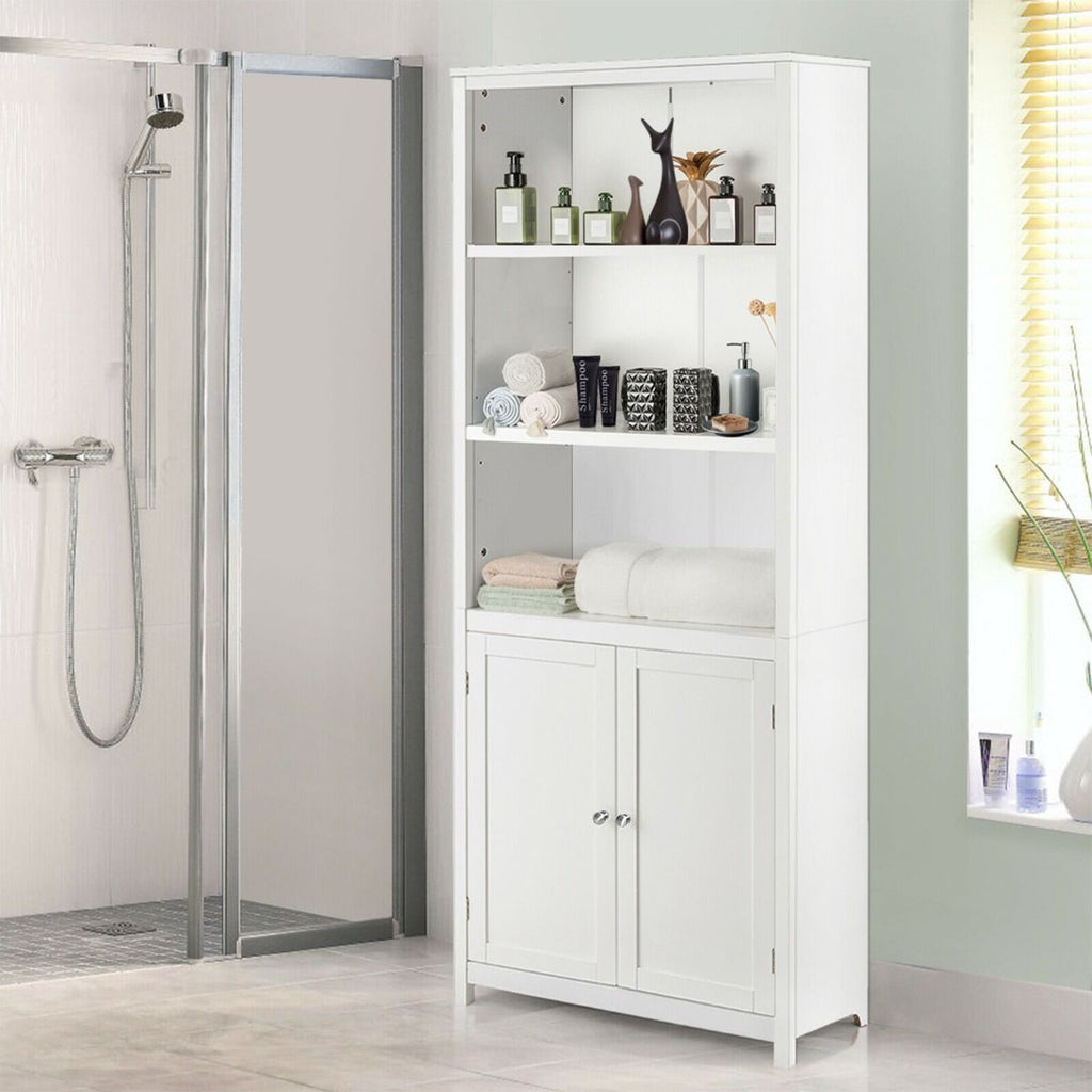 Wooden Tall Bookcase with 3-Tier Storage Cabinet