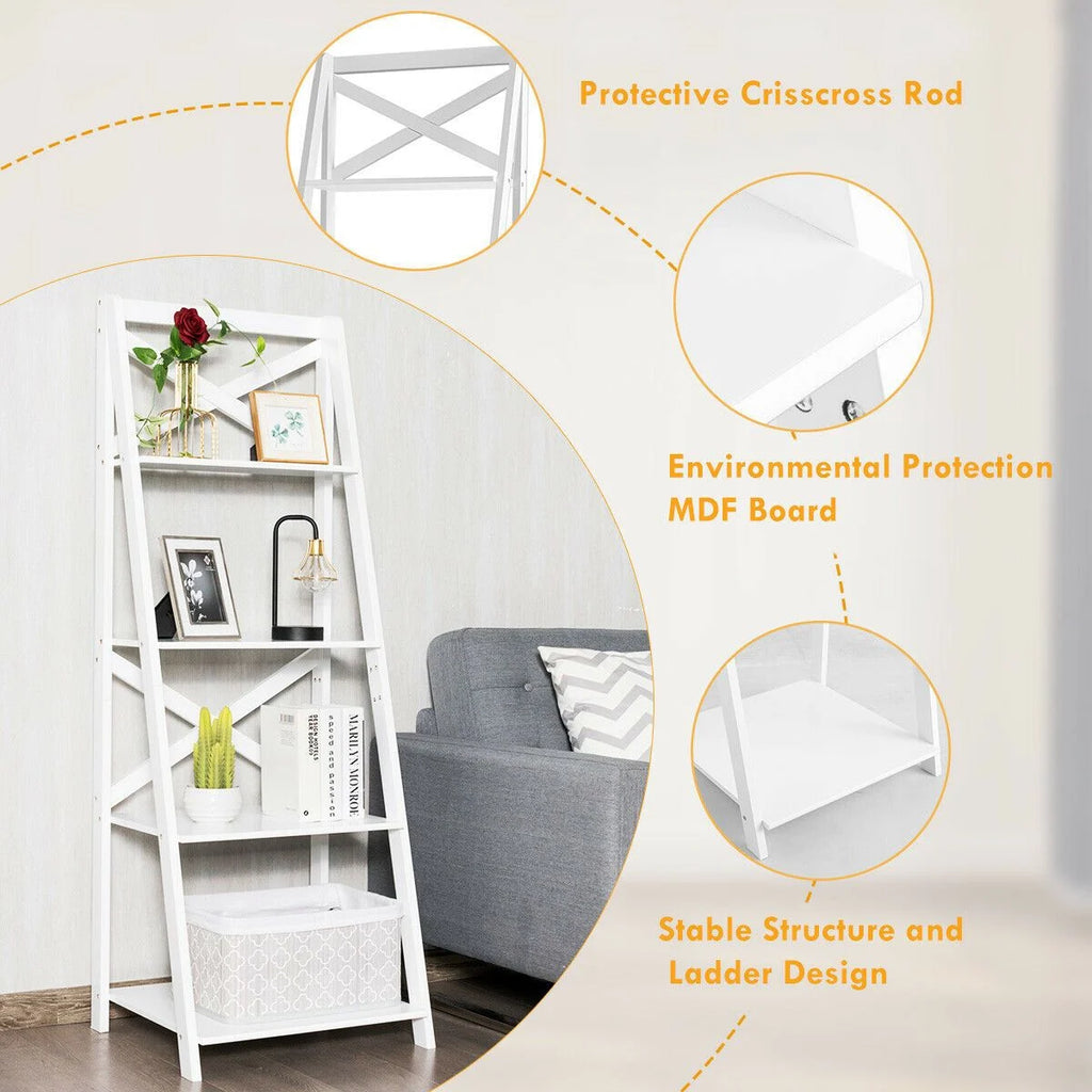 4 Tier Wooden Ladder Shelving Unit