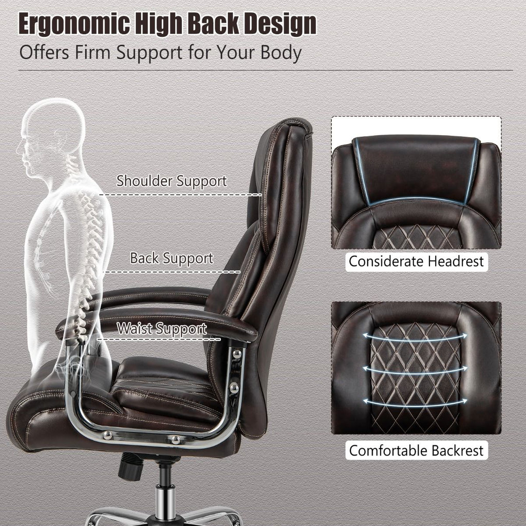Leather Office Chair with Rocking Mode and Armrests