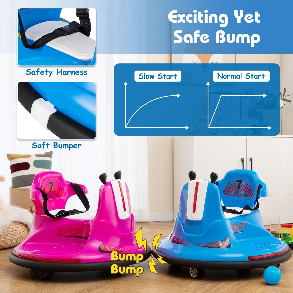 SEDOL 12V High-Performance Kids Bumper Car with 360° Zero-Turn Dual Joysticks Parental Remote Control LED Surround Lighting and Integrated USB/Story Hub