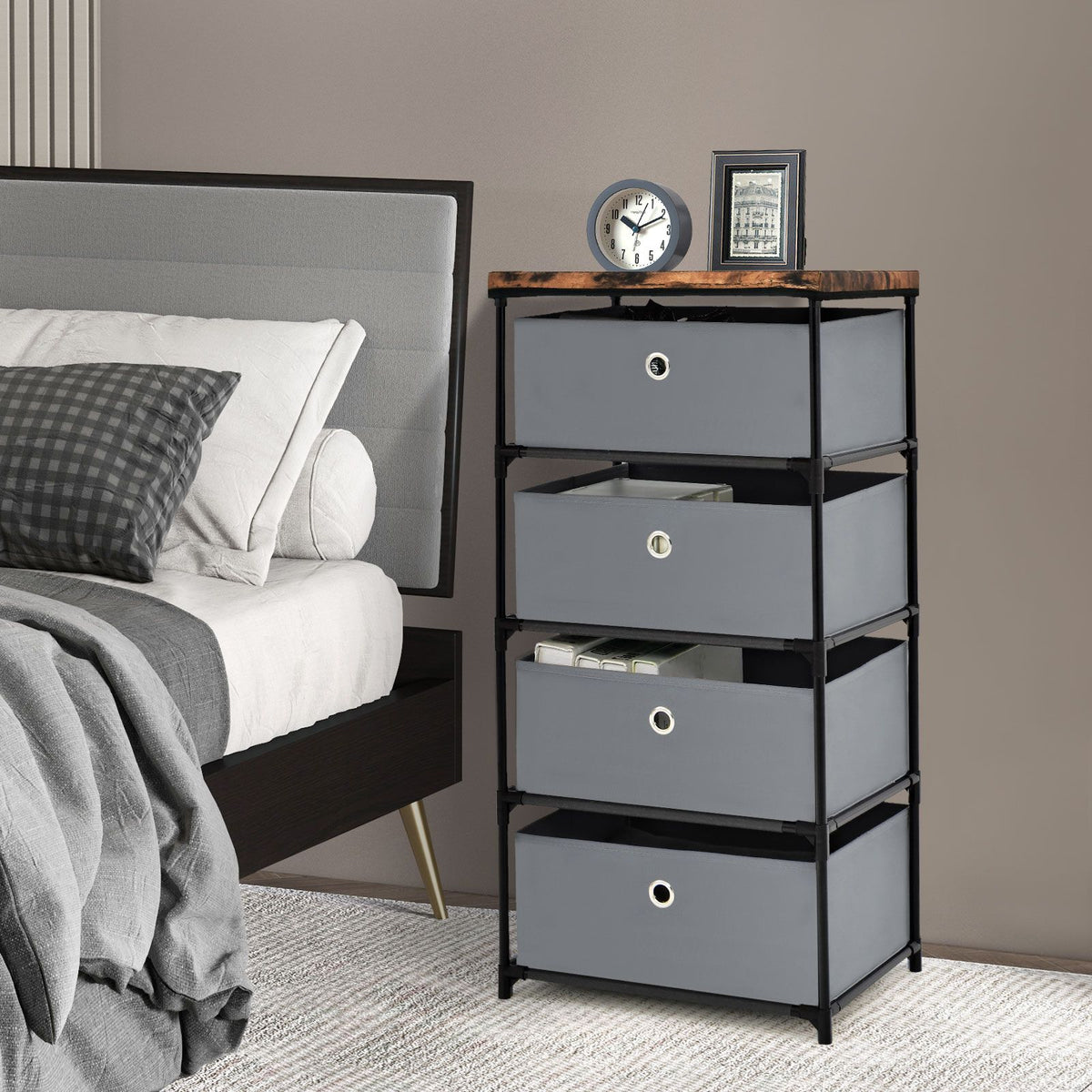4-Tier Fabric Dresser with Drawers and Metal Frame