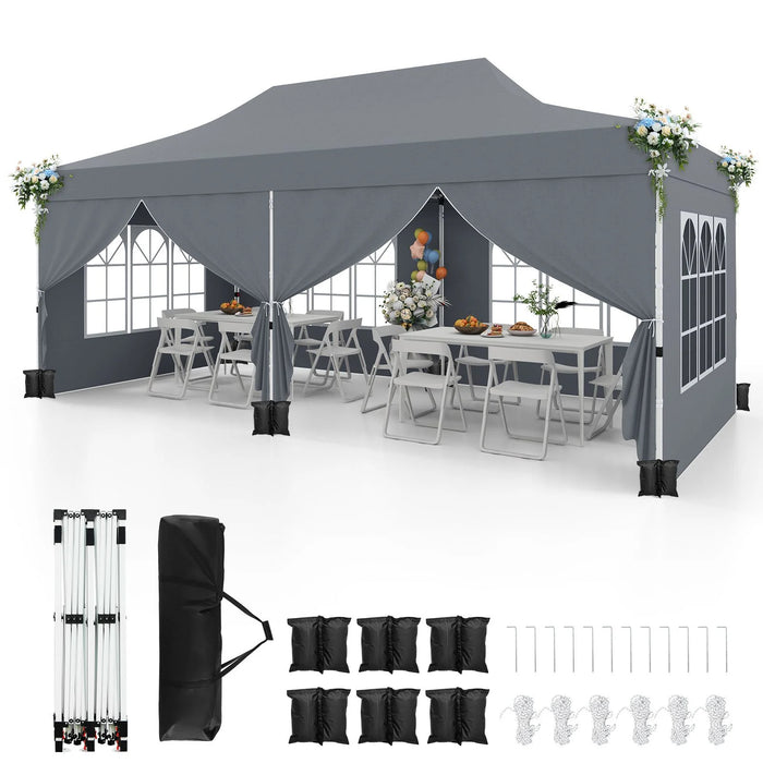 Pop-Up Canopy Gazebo Tent with 6 Removable Sidewalls & Carry Bag