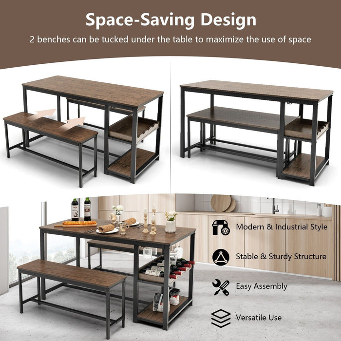 3 Pieces Kitchen Dining Set with Storage Rack