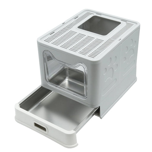 Stainless Steel Cat Litter Box – Enclosed Litter Tray with Lid, Front Entry & Top Exit