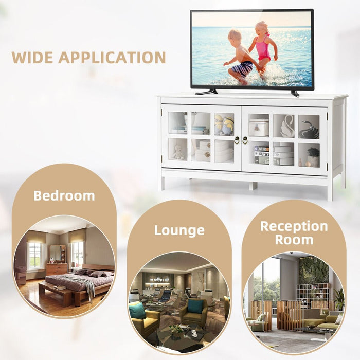 Modern Wooden TV Stand with Tempered Glass Doors for Tvs up to 50''