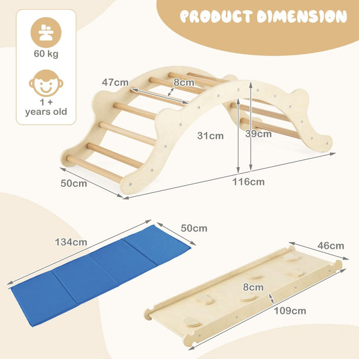 3-in-1 Wooden Climber Arch with Ramp & Rocker – Indoor Toddler Playset
