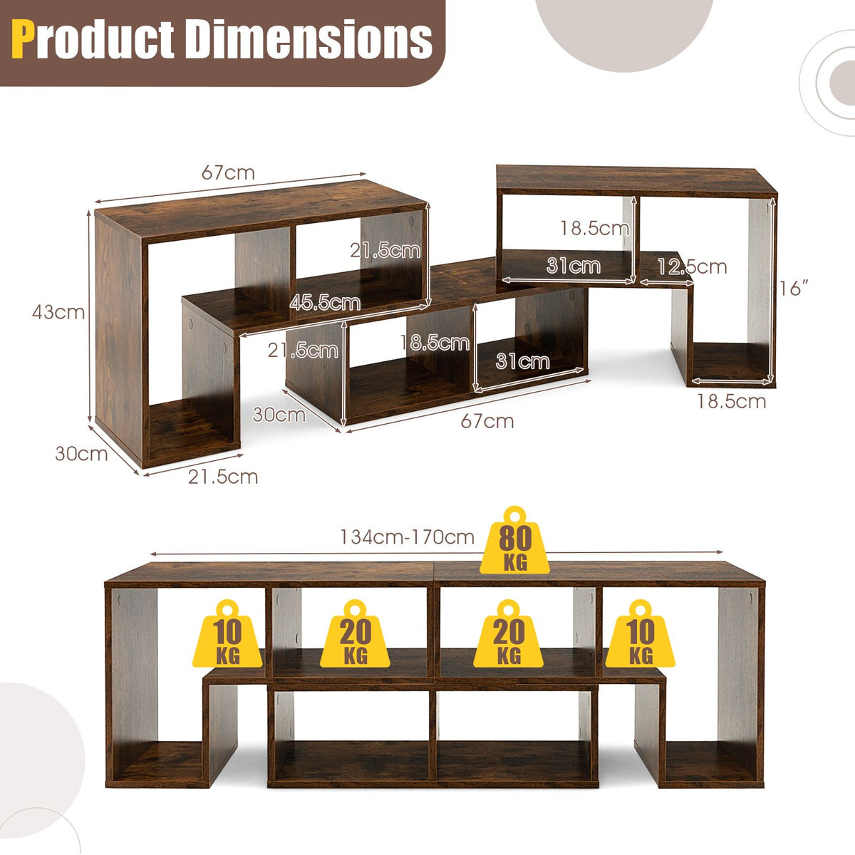3 Pieces Convertible TV Stand for Tvs up to 65 Inches