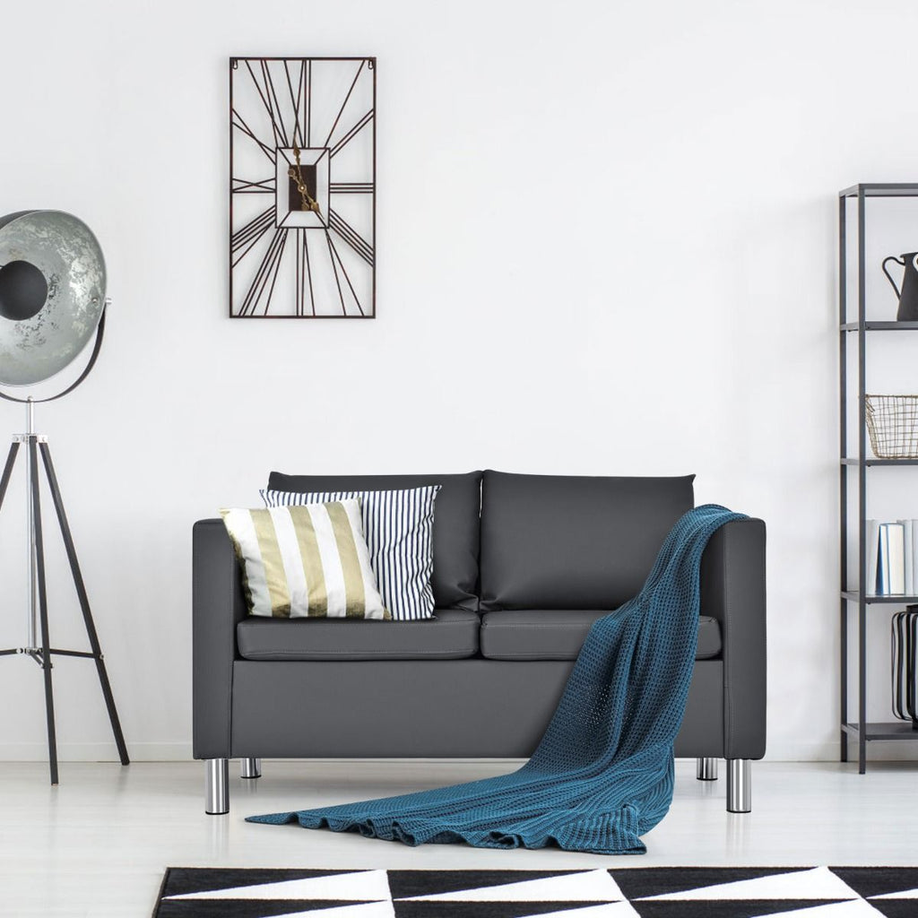 2-Seater PU Leather Accent Tub Sofa Loveseat with Pillows