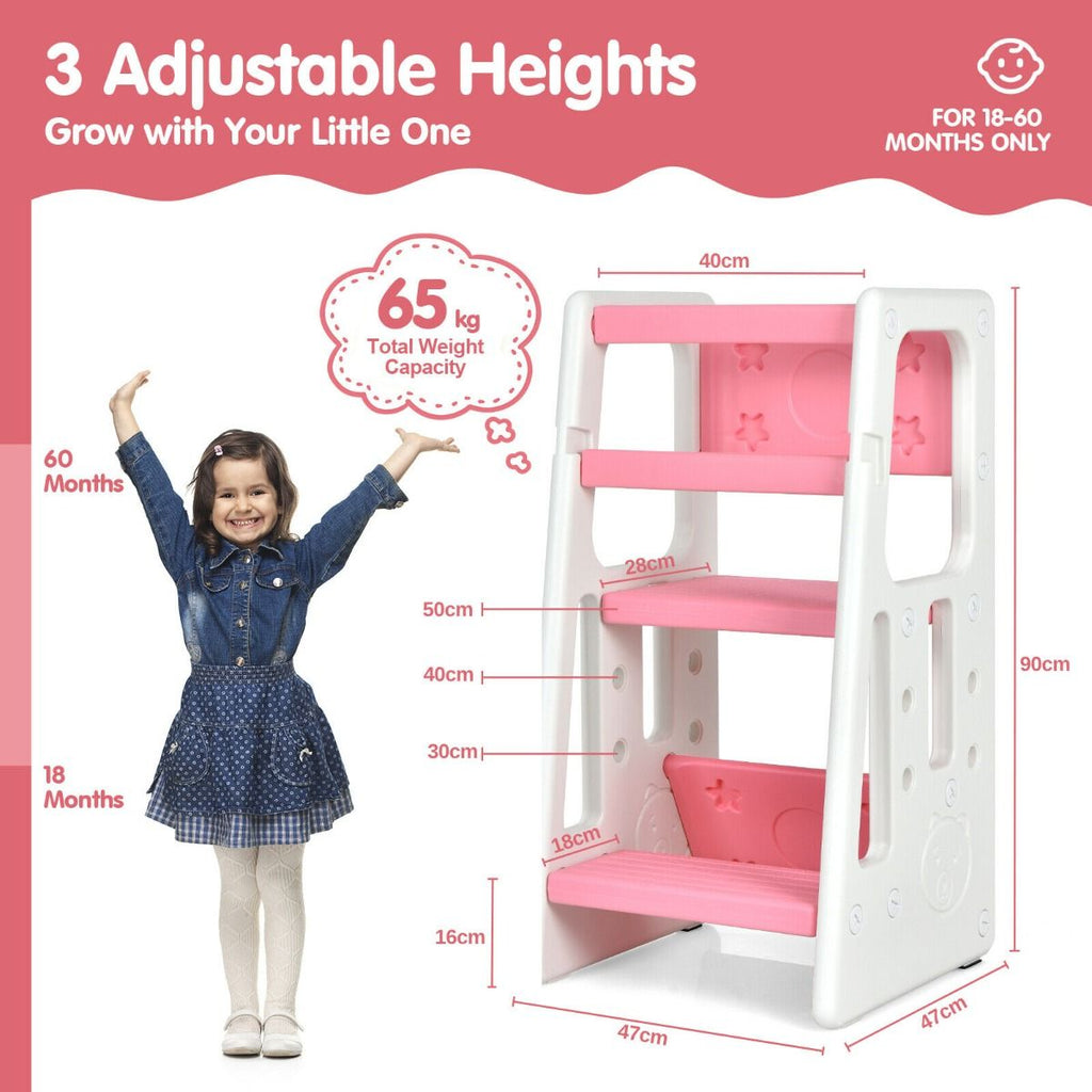 SEDOL 2-in-1 Convertible Toddler Learning Tower & High-Step Stool 3-Level Adjustable Height Kitchen Helper with Double Safety Rails and Anti-Slip EVA Pads – 65kg Capacity