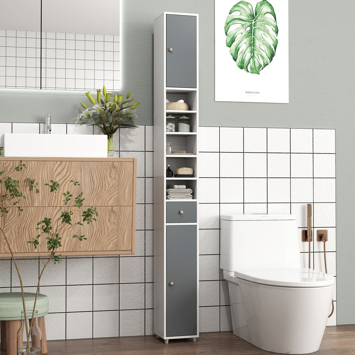 180CM Tall Freestanding Bathroom Cabinet with 2 Doors and 1 Drawer