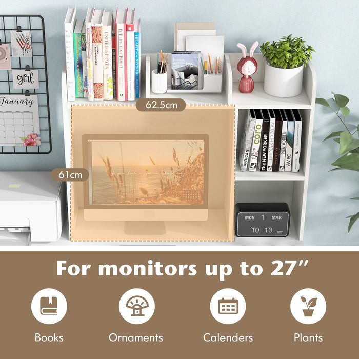 Wooden Desk Bookshelf with 4 Shelves and Open Back Compartment