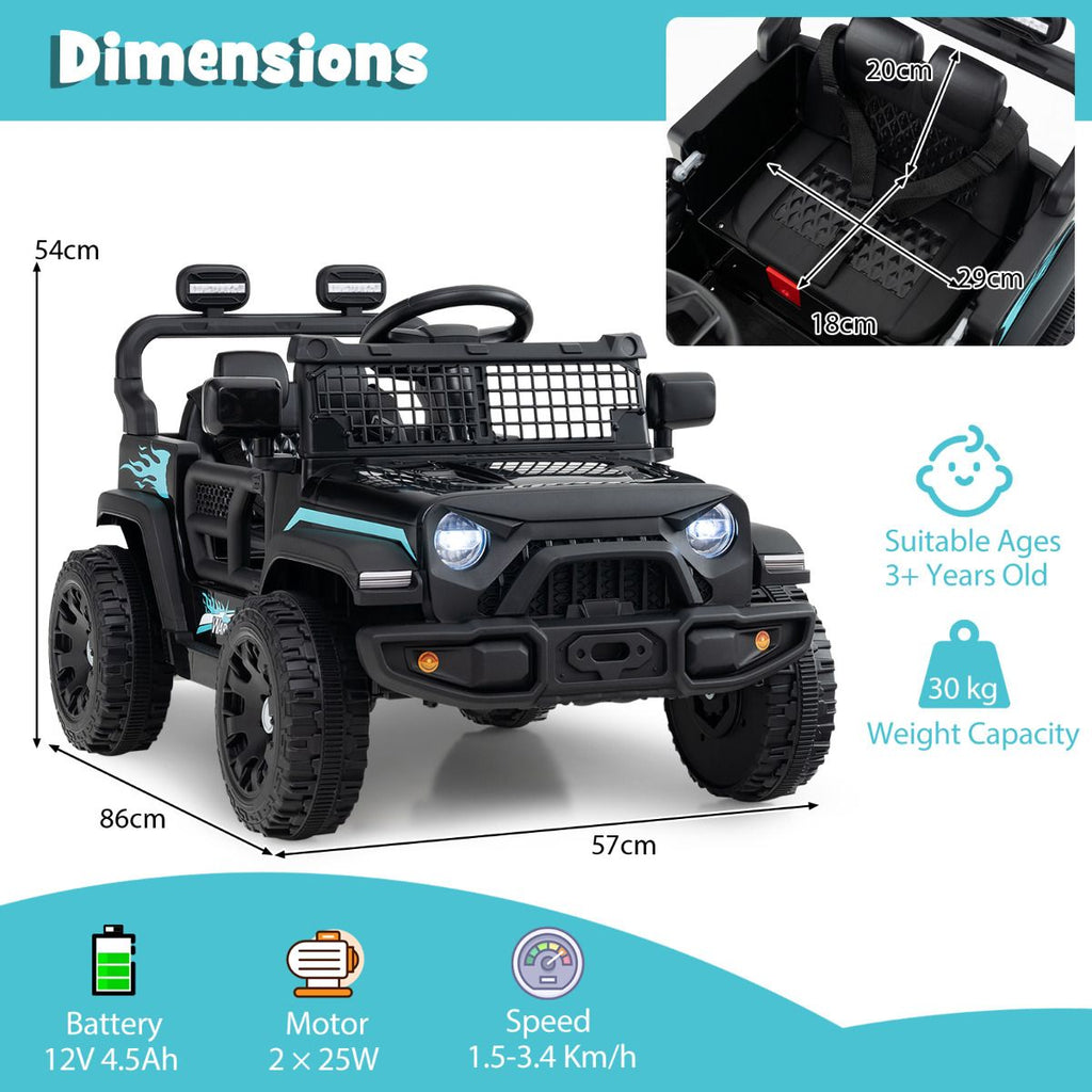SEDOL 12V Electric Ride-On Truck for Kids with Parental Remote Control Dual 25W Motors All-Terrain Shock Absorbers LED Headlights and Soft-Start Safety System