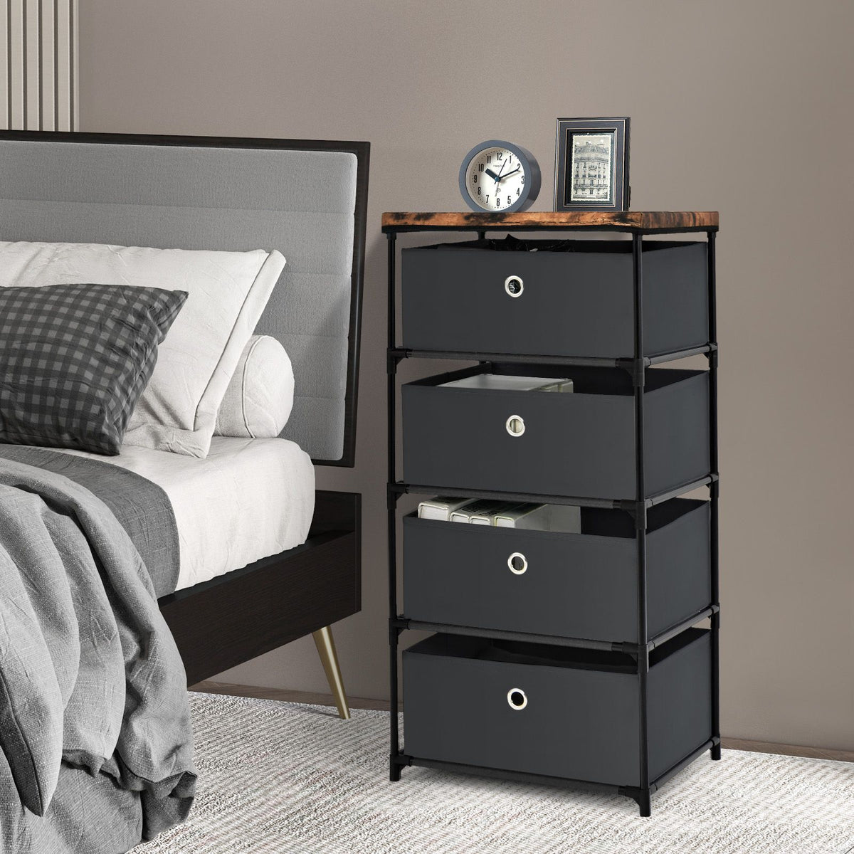 4-Tier Fabric Dresser with Drawers and Metal Frame