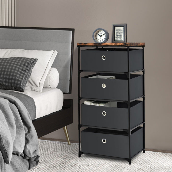 4-Tier Fabric Dresser with Drawers and Metal Frame