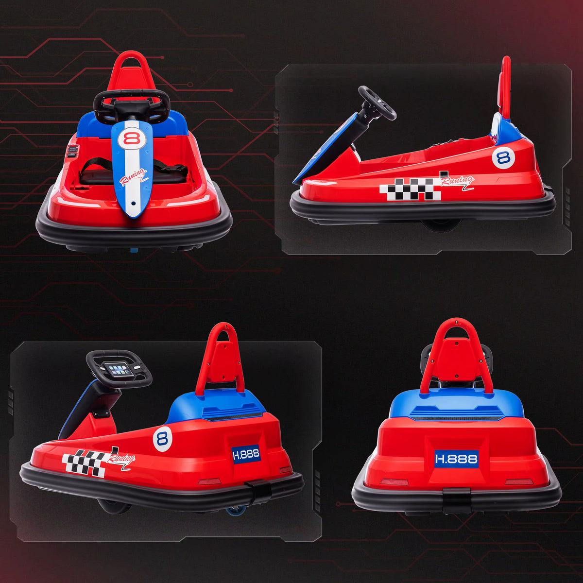 SEDOL Kids 6V Electric Bumper Car for Toddlers 360° Spin Waltz Car with Parental Safety Handle LED Light Strips and Integrated Music System for Indoor & Outdoor Play