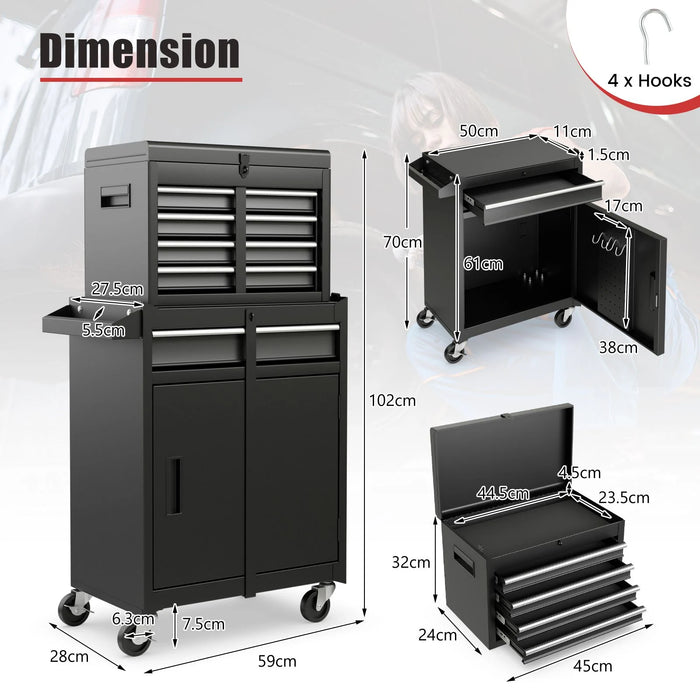 High-Capacity Rolling Tool Cabinet – Lockable Wheels, Metal 2‑in‑1 Chest & Base