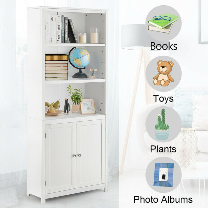 Wooden Tall Bookcase with 3-Tier Storage Cabinet