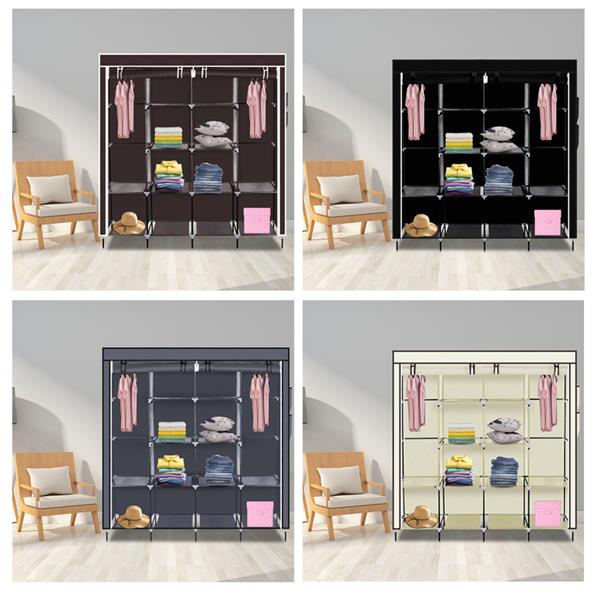 67" Portable Clothes Wardrobe – 12-Shelf Fabric Closet Organiser (Beige)