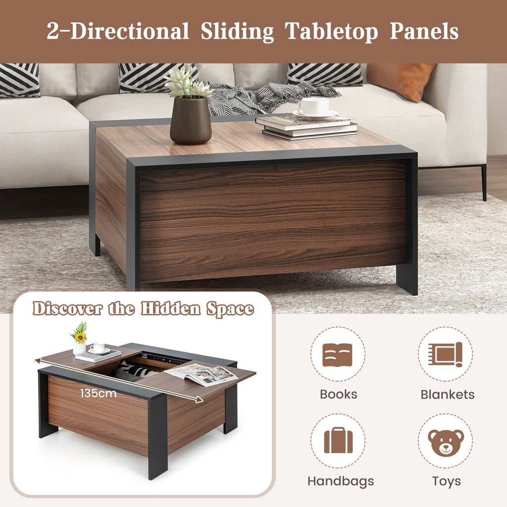 92Cm Square Coffee Table with Sliding Top and Hidden Compartment