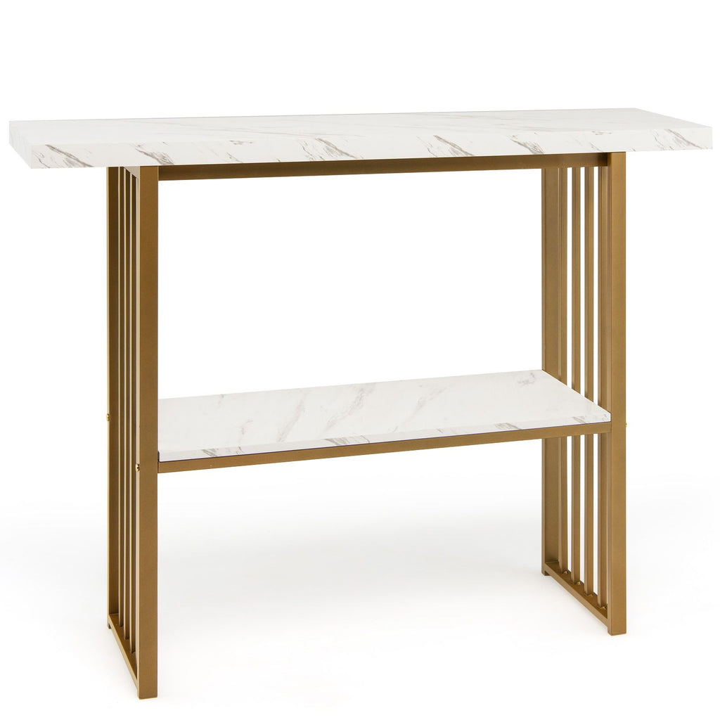 2-Tier Faux Marble Console Table for Entryway Living Room Bedroom