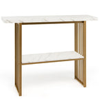 2-Tier Faux Marble Console Table for Entryway Living Room Bedroom