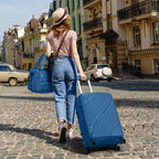 4-Piece Luggage Set with Handbags & Toiletry Kit – Durable Hard Shell Suitcases 18"/20"/24"/28" with Spinner Wheels, Travel Tote & Wash Bag – Dark Blue